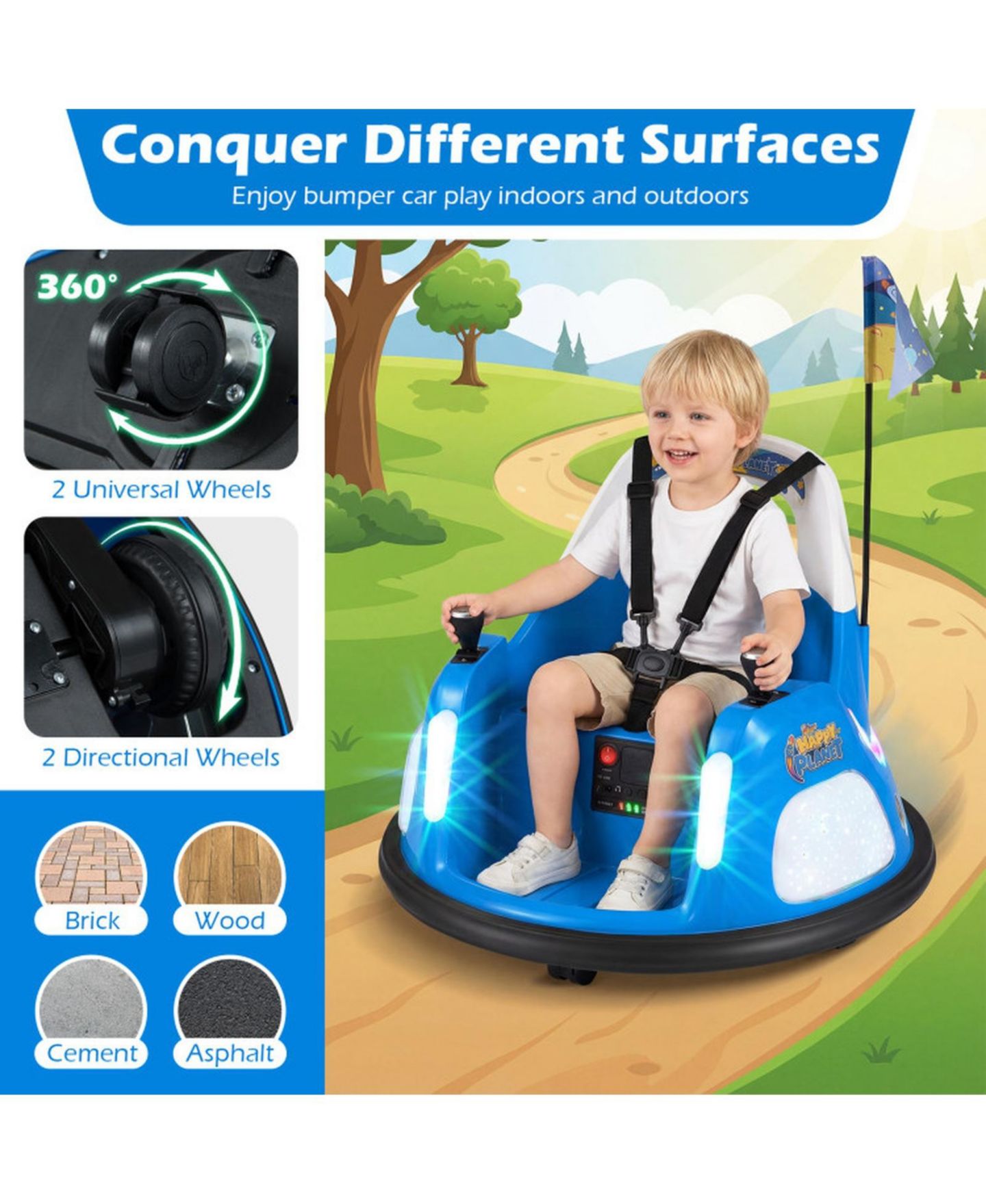 Детская игрушка SUGIFT 12V Kids Ride on Bumper Car 360 Degree Spinning with Remote Control, Ages 18-72 Months, цвет: Синий — фото 4