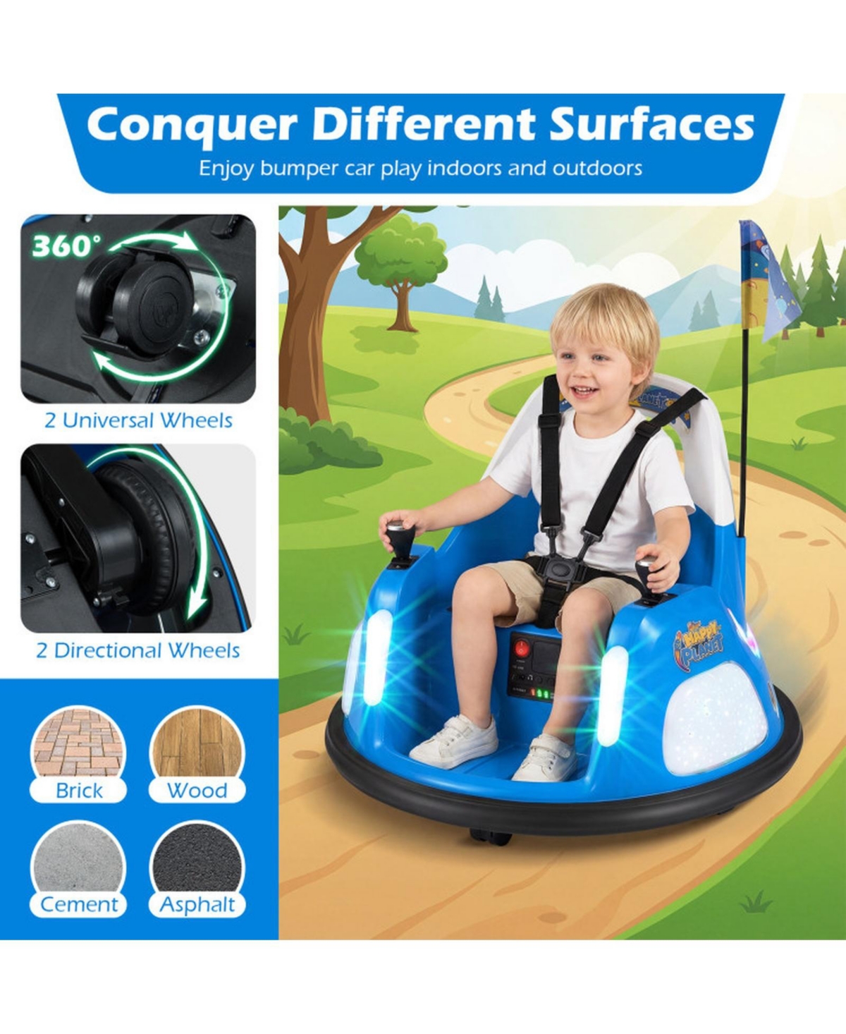 Sugift 12V Kids Ride on Bumper Car 360 Degree Spinning with Remote Control, Ages 18-72 Months