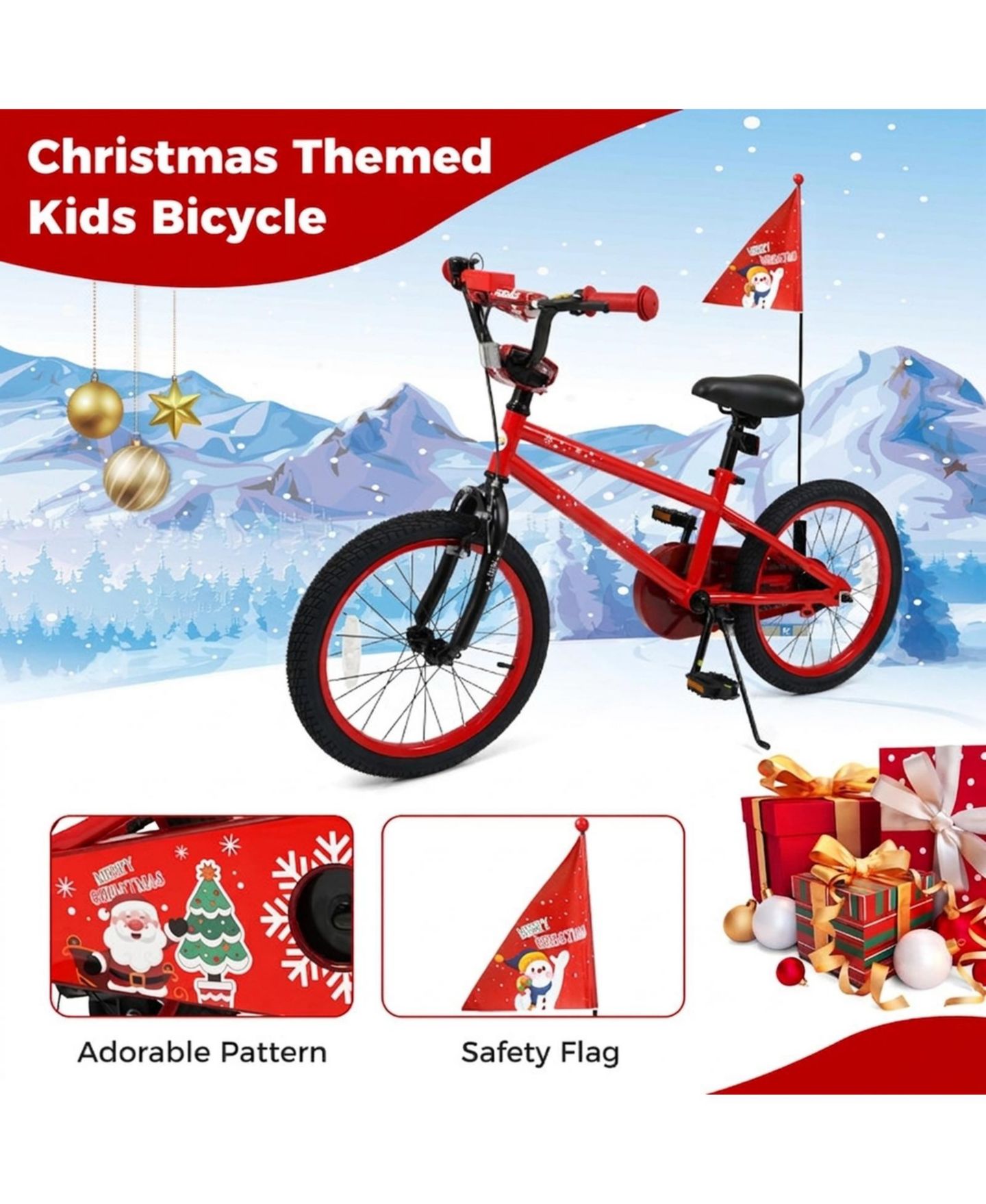 Детская игрушка SUGIFT 18 Inch Holiday Edition Kids Bike with Built-in Music and Triple Brakes, Ages 4-8, цвет: Красный — фото 10