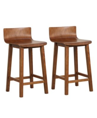 Wood Bar Stools Set of 2 with Solid Back and Seat