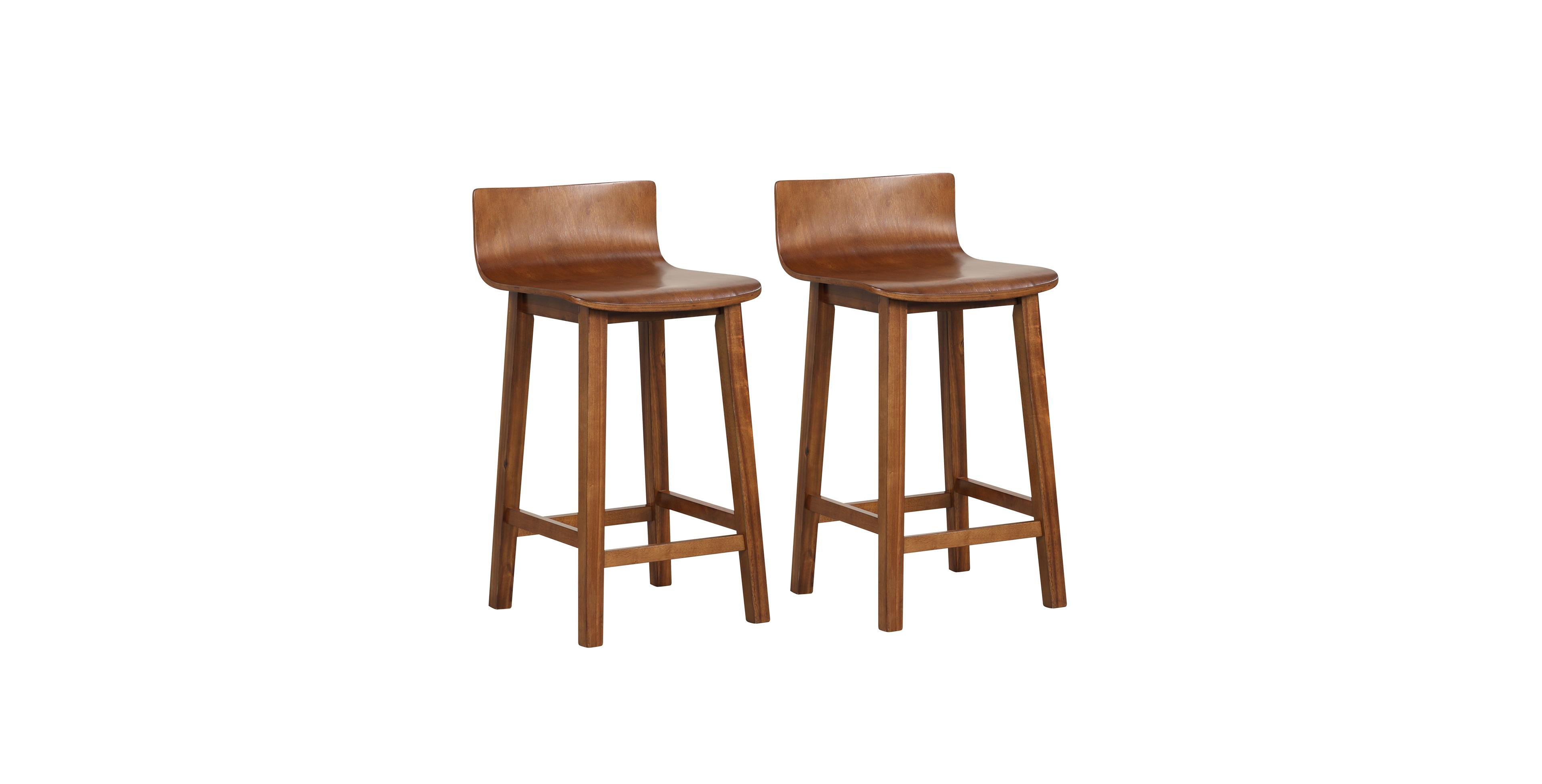 Mecale Wood Bar Stools Set of 2 with Solid Back and Seat