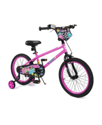 18 Inch Metal Graffiti Kids Bike with Quick-Release Seat and Training Wheels, 130 lbs Capacity, Ages 4-8