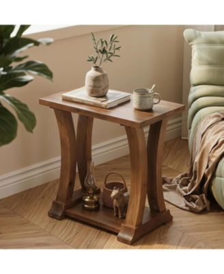 Solid Wood End Table, Side Table with Lower Storage Shelf