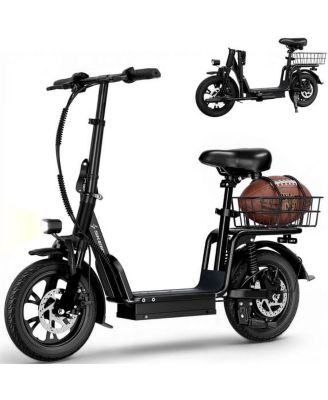 12" Electric Scooter Bike with seat for Adults, 350W 16MPH, 15 Mile Range, Comfortable Commuter Scooter with Adjustable Large Seat, 265LB Load