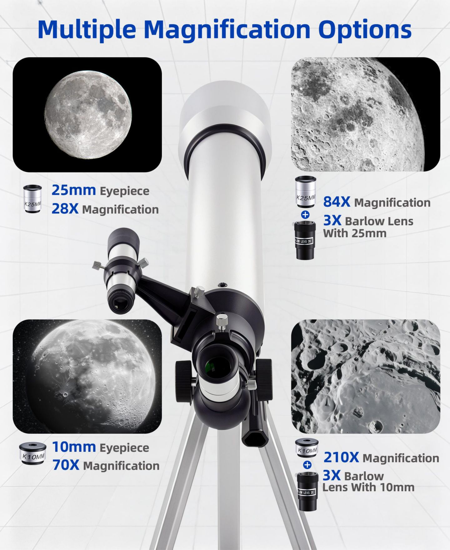 Детские игрушки SUGIFT 70mm Refractor Telescope Beginner Astronomy Kit, Ages 10+, цвет: Серебряный — фото 6