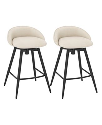 Upholstered Bar Stools Set of 2 with Footrest and Backrest