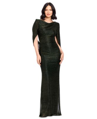 Petite Marisol Cowl-Neck Metallic Cape-Sleeve Gown