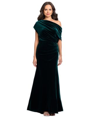 Plus Size Velvet Asymmetrical Ruched Gown
