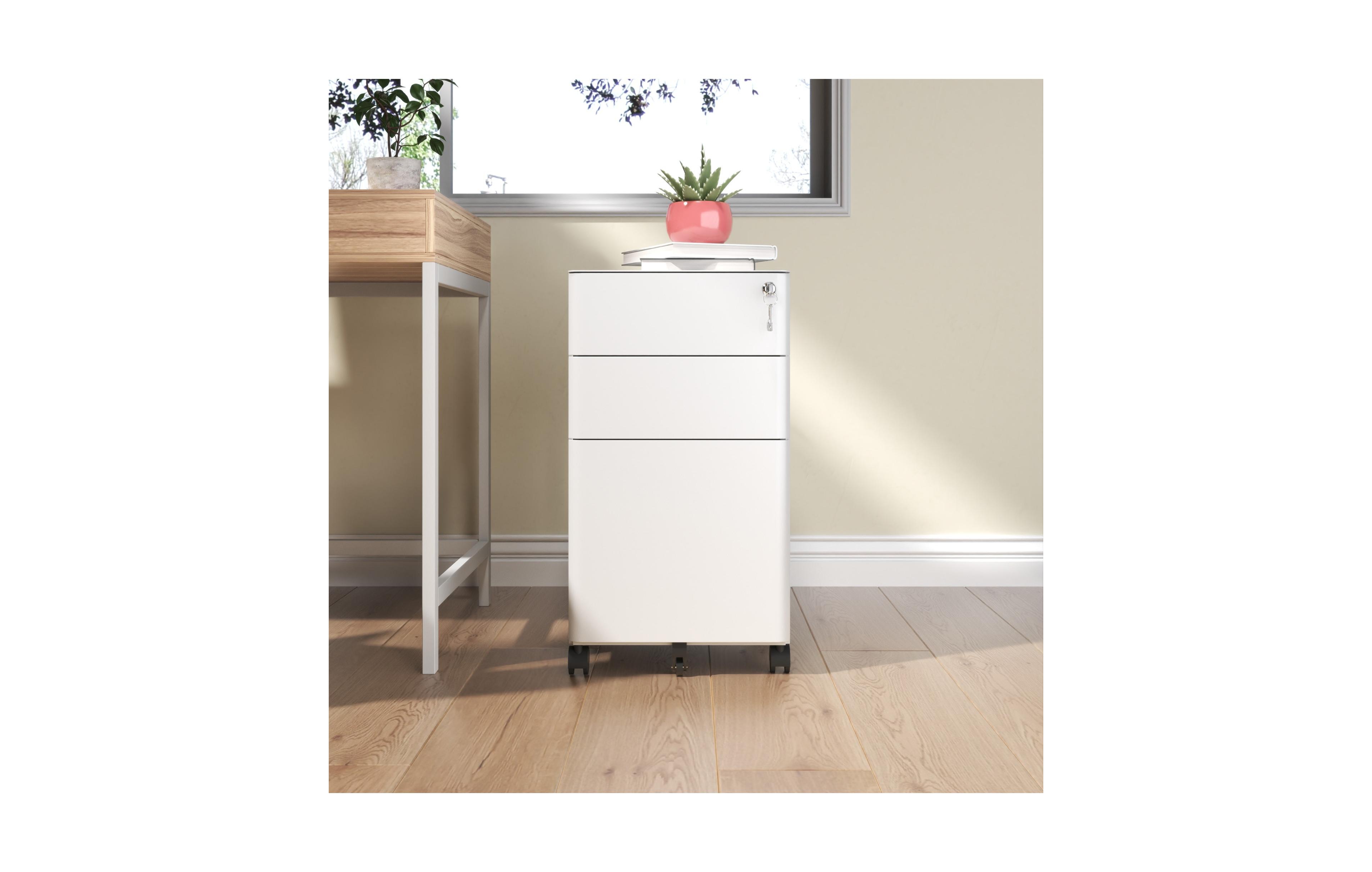 Boyel Living 3 Drawer Steel Filing Cabinet Rolling Locking Compact Office Storage