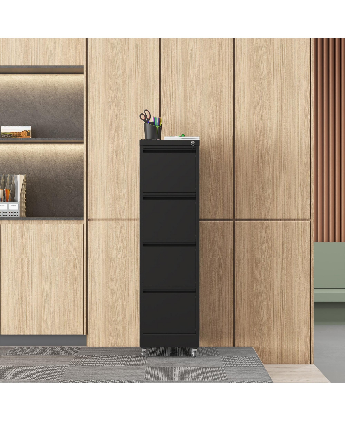 Boyel Living 4 Drawer Steel Filing Cabinet Rolling Locking Legal Letter Size