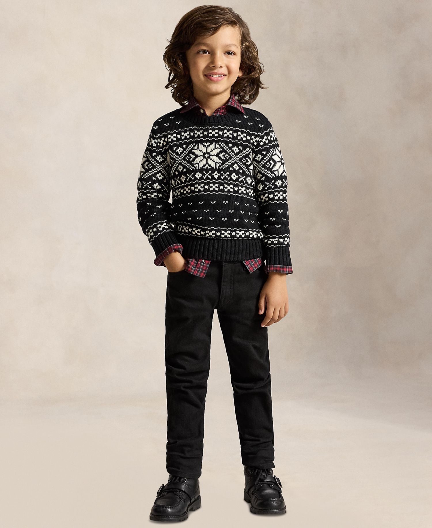 Boys' 2T-7 Snowflake Intarsia-Knit Cotton Sweater