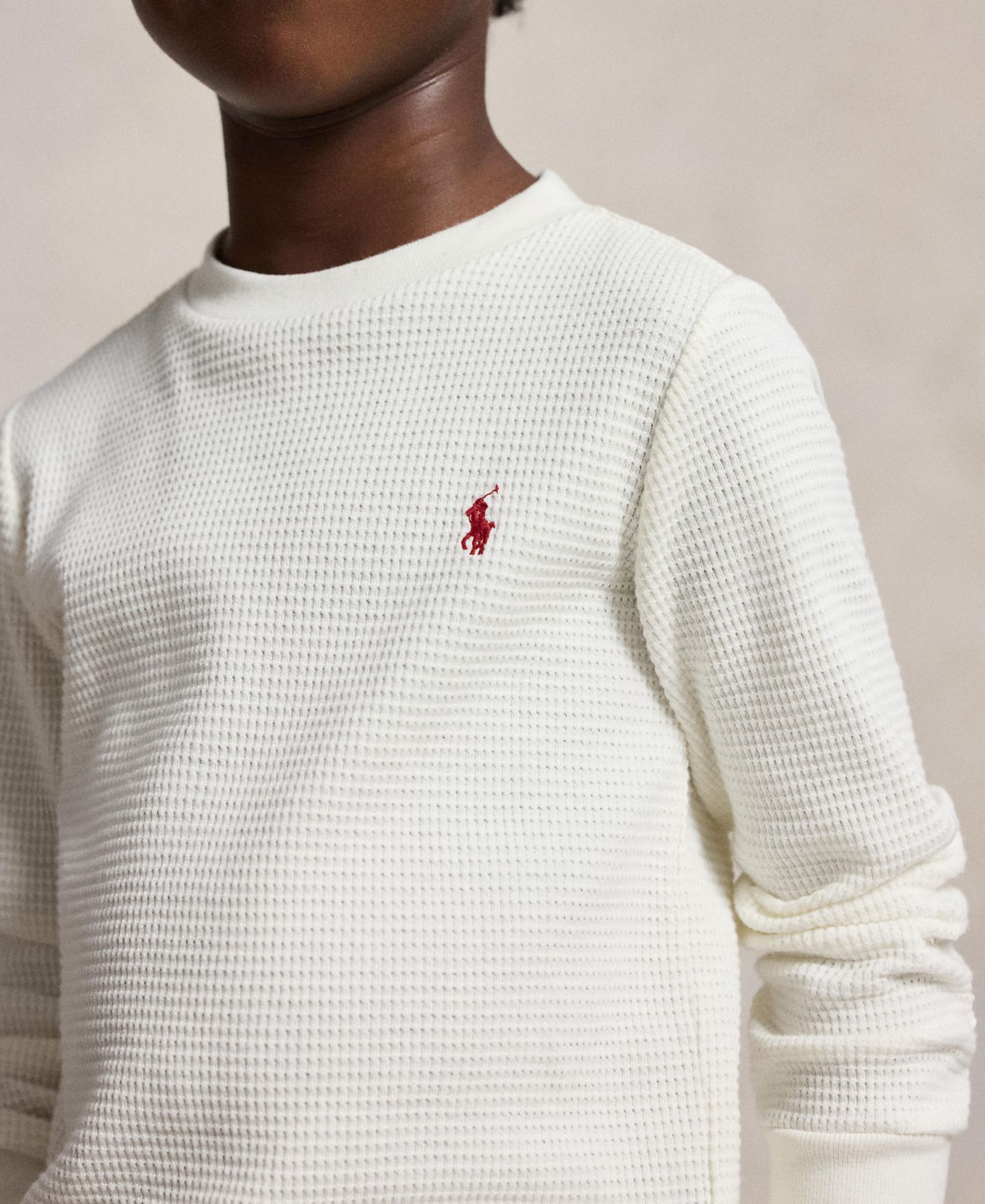 Футболка Polo Ralph Lauren Waffle-Knit Cotton Long-Sleeve T-Shirt для мальчиков, цвет: Кремовый — фото 3