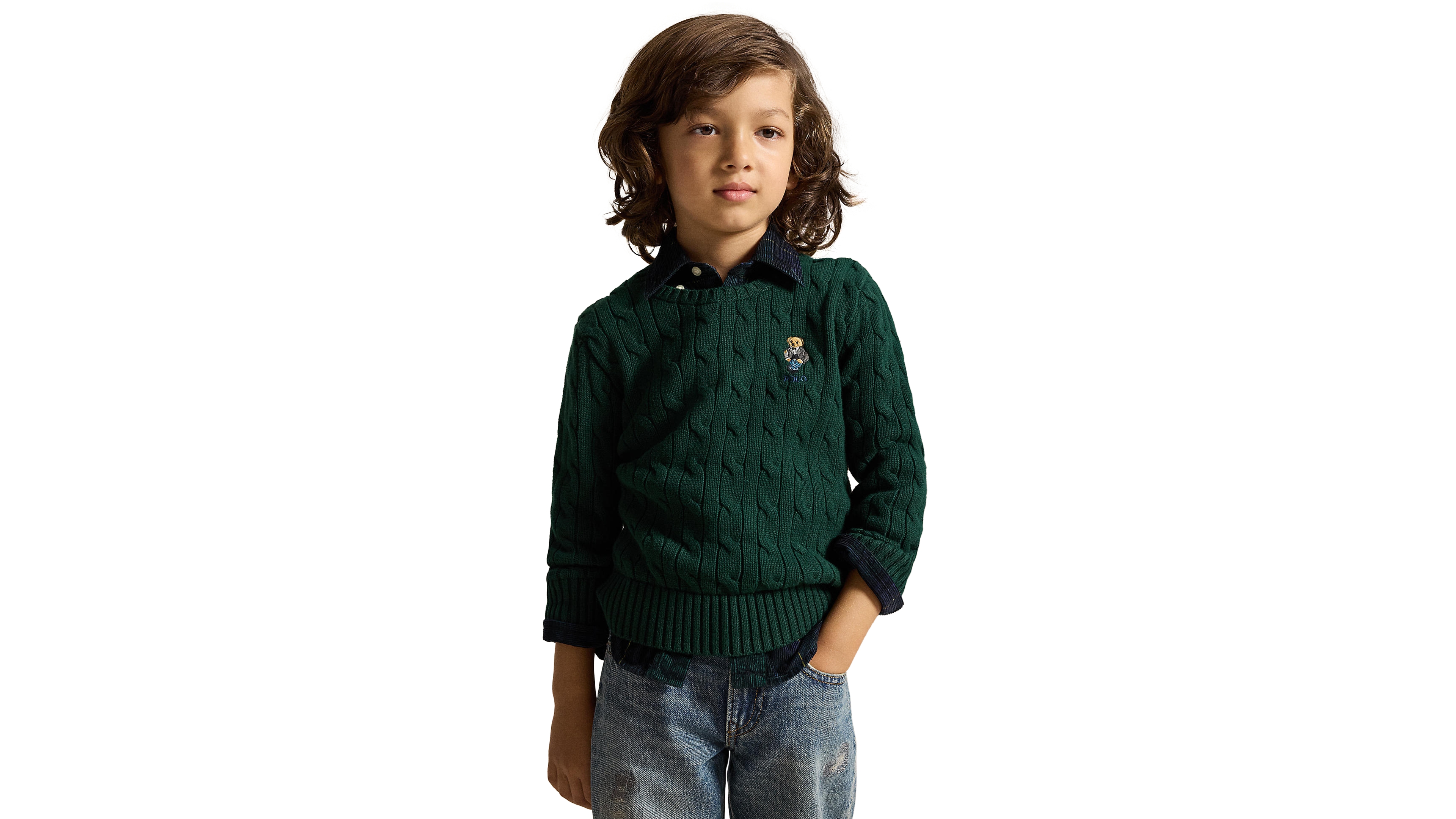 Polo Ralph Lauren Boys' 2T-7 Bear Cable-Knit Crewneck Sweater