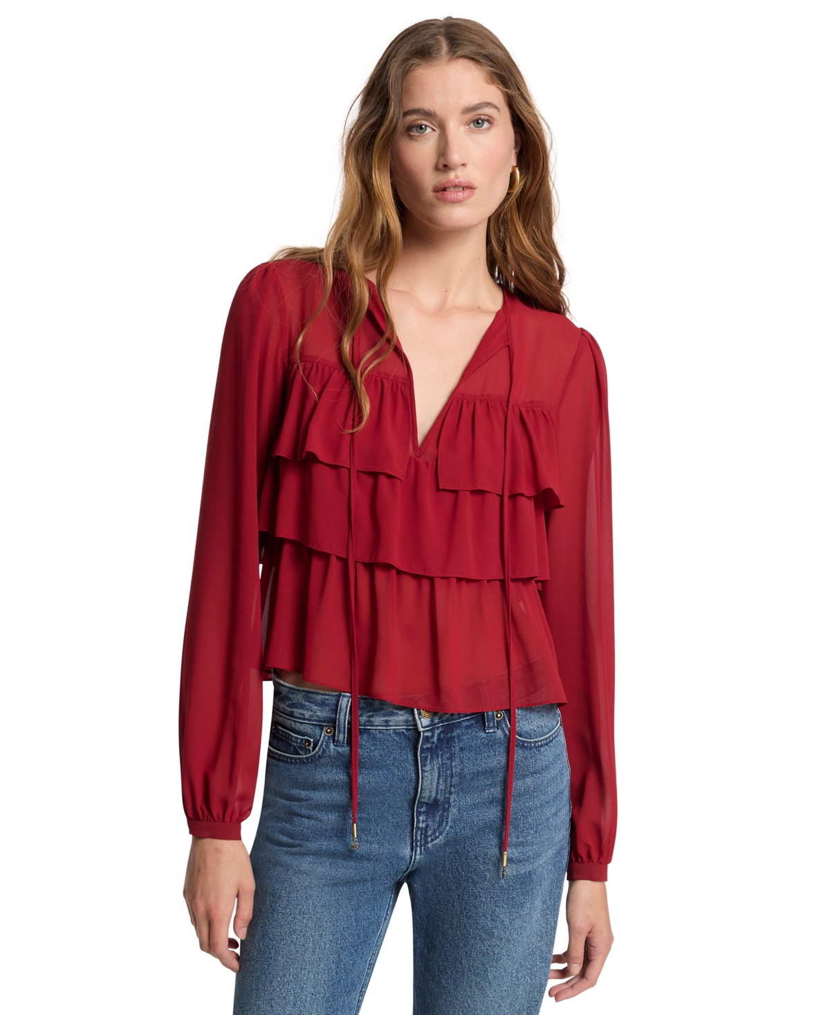 Michael Kors Women's Long-Sleeve Chiffon Ruffle-Tier Blouse
