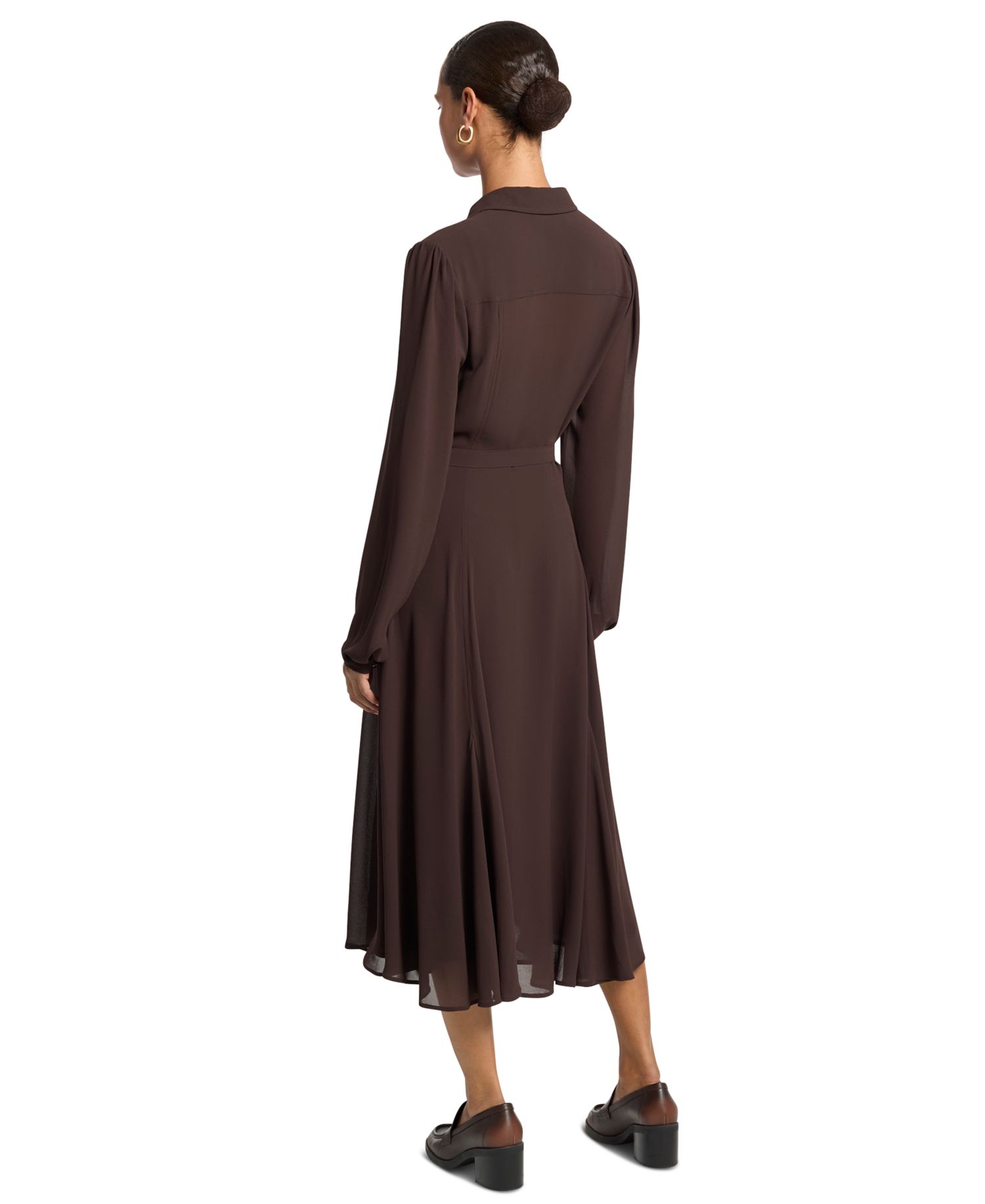 Women's Long-Sleeve Midi Fit-and-Flare Shirt Dress