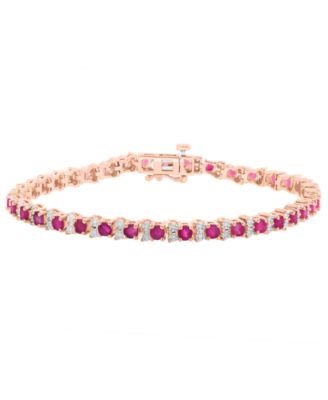 Diamond and Ruby Bracelet (1/4 ct. t.w. Diamond, 3-7/8 ct. t.w. Ruby) in Rose Gold Plated Sterling Silver