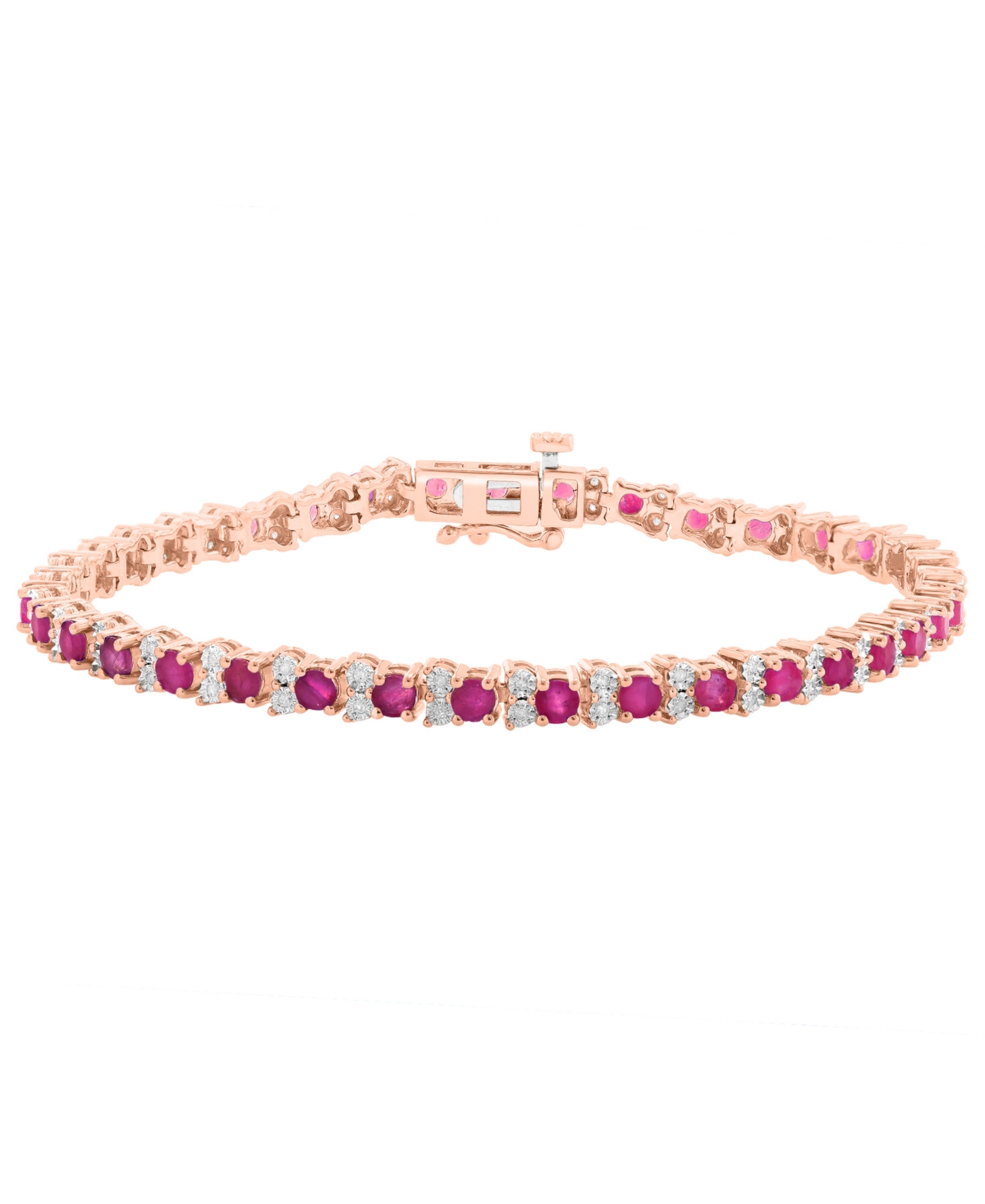 Effy Collection Diamond and Ruby Bracelet (1/4 ct. t.w. Diamond, 3-7/8 ct. t.w. Ruby) in Rose Gold Plated Sterling Silver - 14k rose gold-plated over