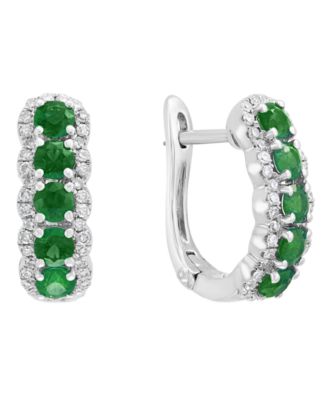 Diamond (1/20 ct. t.w.) and Emerald (1 ct. t.w.) Earrings in 14K White Gold