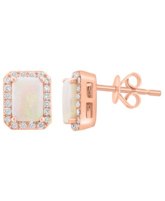 Diamond and Opal Stud Earrings (1/4 ct. t.w. Diamond, 1-1/10 ct. t.w. Opal) in 14k Rose Gold
