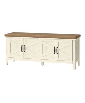 Farmhouse Shoe Bench with Cushion and Adjustable Shelves, 47.2 x 14.2 x 20.1 Inches