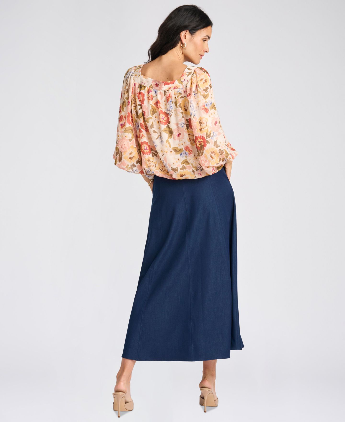 Женская блузка Vince Camuto Square-Neck 3/4-Sleeve Floral Blouse, цвет: Песочный — фото 7
