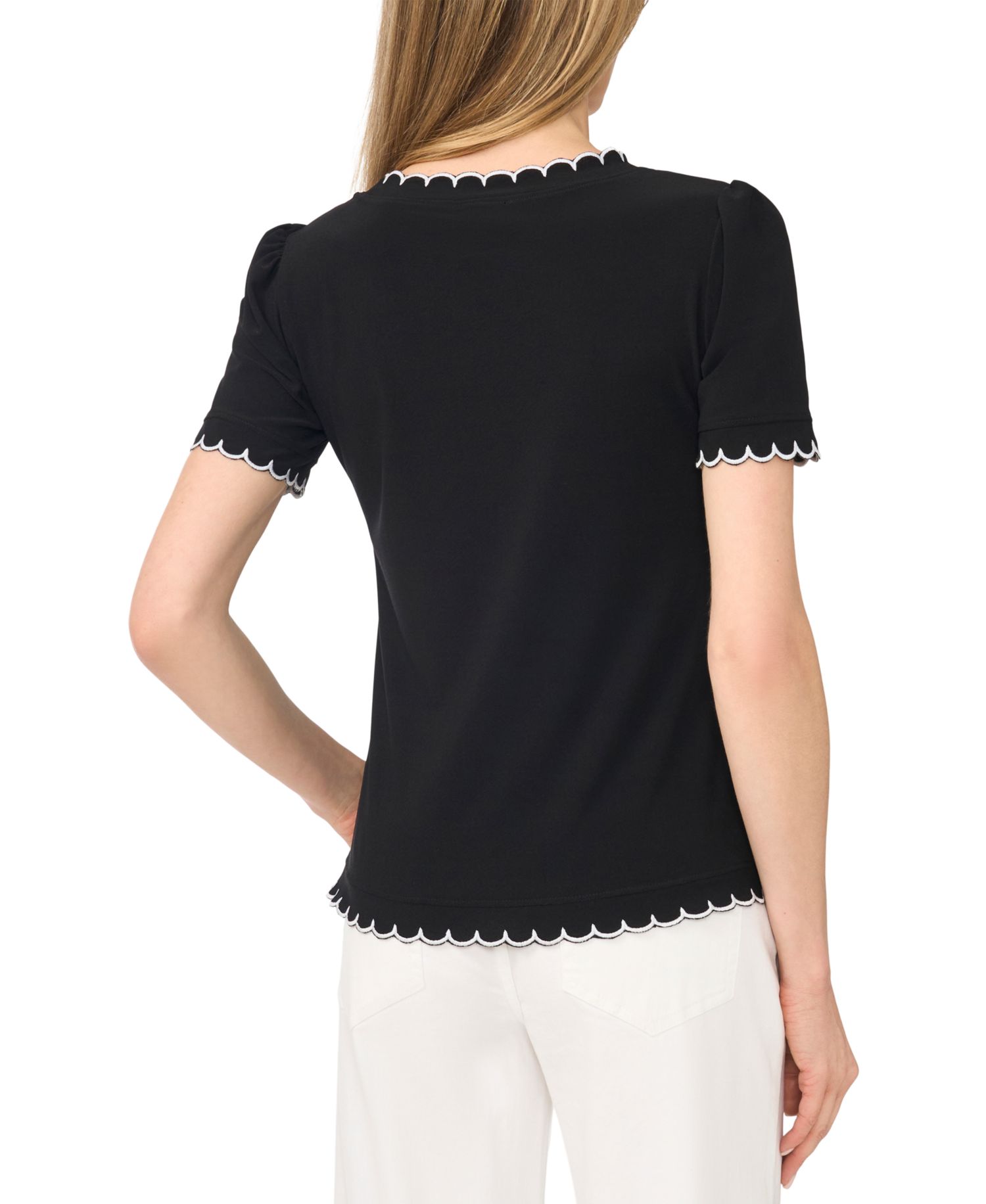 Women's Puff Sleeve Scalloped Blouse