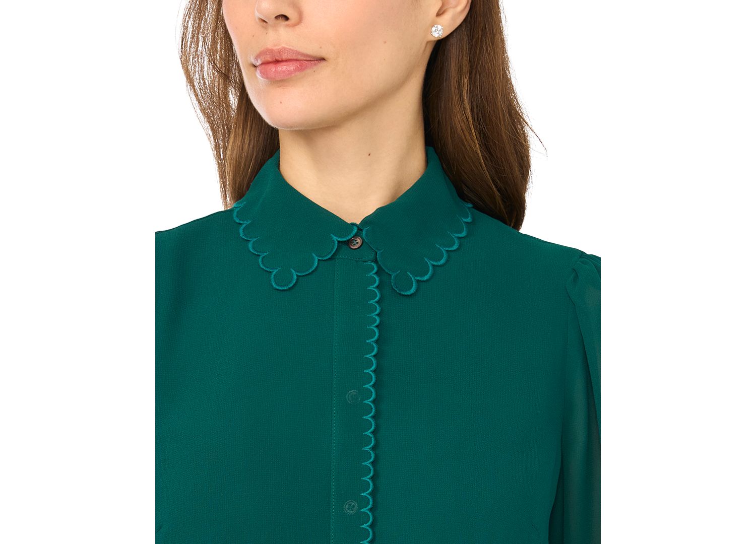 Women's Scallop-Trim Long-Sleeve Chiffon Blouse