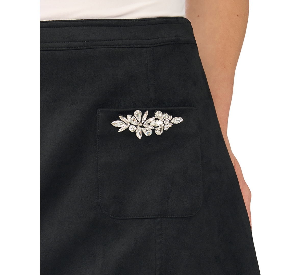 CeCe Women's Faux Suede A-Line Mini Skirt with Embellished Patch Pockets