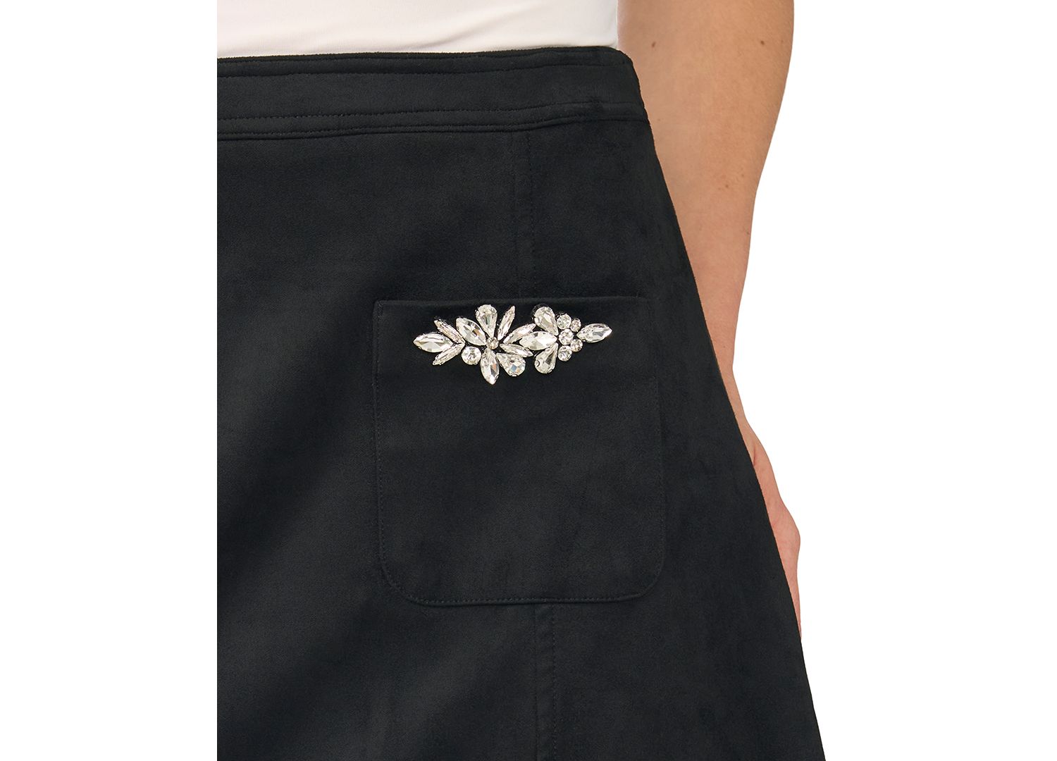 Women's Faux Suede A-Line Mini Skirt with Embellished Patch Pockets
