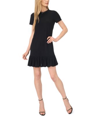 Women's Short-Sleeve Ruffle Hem Mini Dress with Sequin Neck Opening
