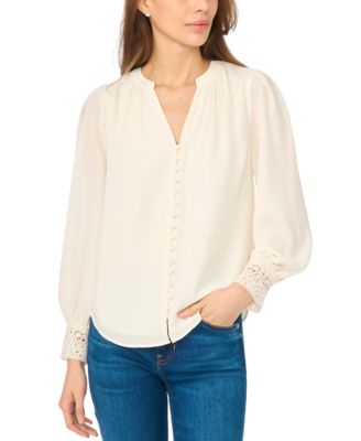 Women's Long-Sleeve V-Neck Lace-Cuff Blouse