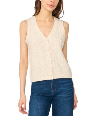 Women's Cable-Knit V-Neck Button-Up Sweater Vest