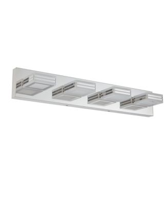 26 Inch Modern Chrome 4 Light LED Vanity Light Square Acrylic Lampshades Wall Mount Fixture for Bathroom Mirror Lighting