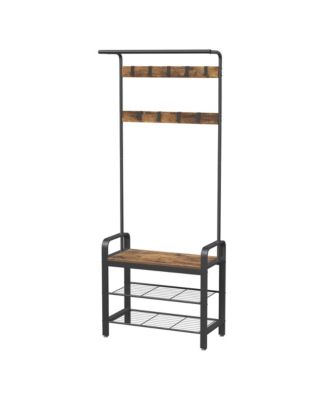 Coat Rack, Coat Stand with Shoe Storage Bench, with 9 Removable Hooks, for Hallway, Traditional basic