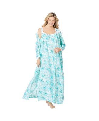 Only Necessities Women's Plus Size Long 2-Piece Cabbage-Rose Peignoir Set