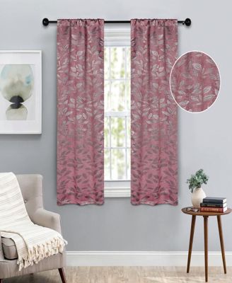 Leaves Machine Washable Room Darkening Blackout Curtains, Set of 2