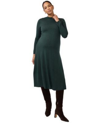 Maternity Long-Sleeve Fit-and-Flare Midi Sweater Dress