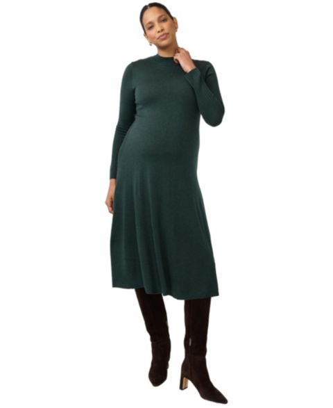 Женское платье Ingrid + Isabel Maternity Long-Sleeve Fit-and-Flare Midi Sweater Dress, цвет: Тёмный зелёный