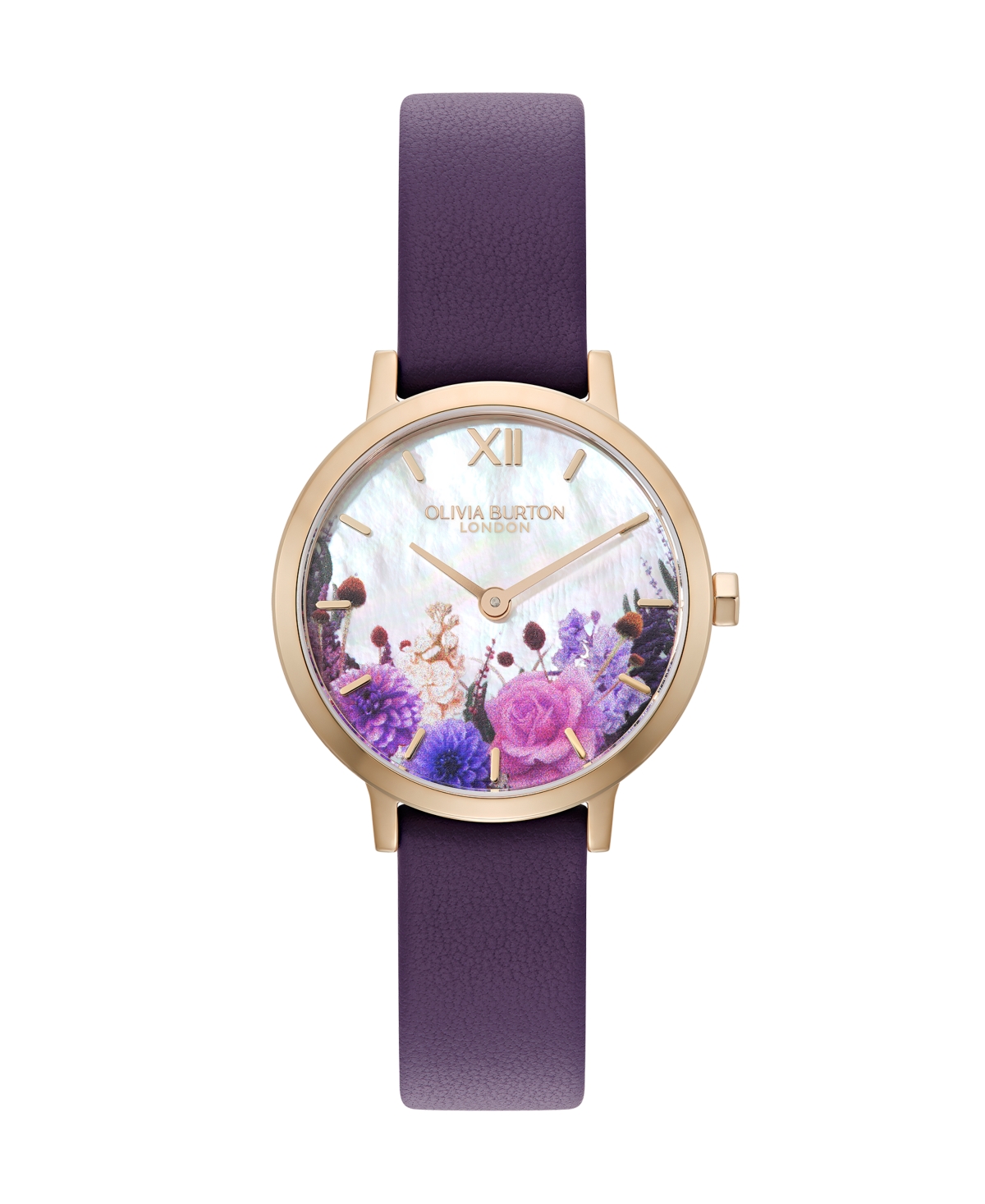 Olivia Burton Women's Quartz Autumn Floral Analog Water-resistant Purple Leather Watch, 28mm In White