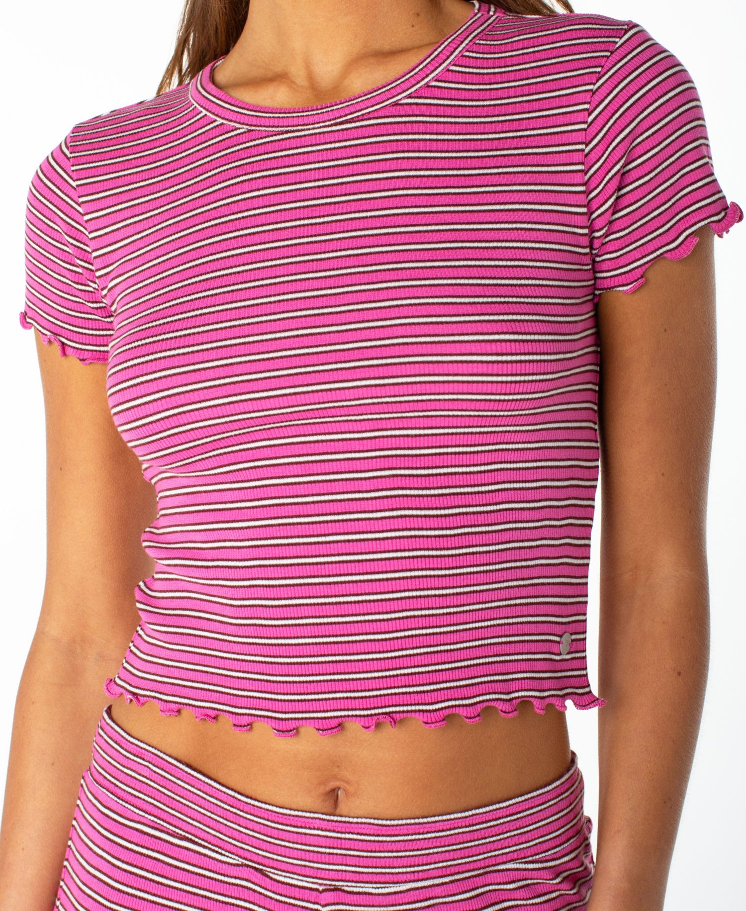 Women's Poolside Crop Striped Short-Sleeve Crewneck T-Shirt