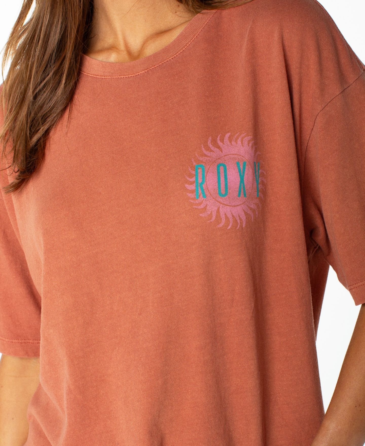Женская футболка Roxy Sun Club Graphic Drop-Shoulder, цвет: Chutney — фото 3