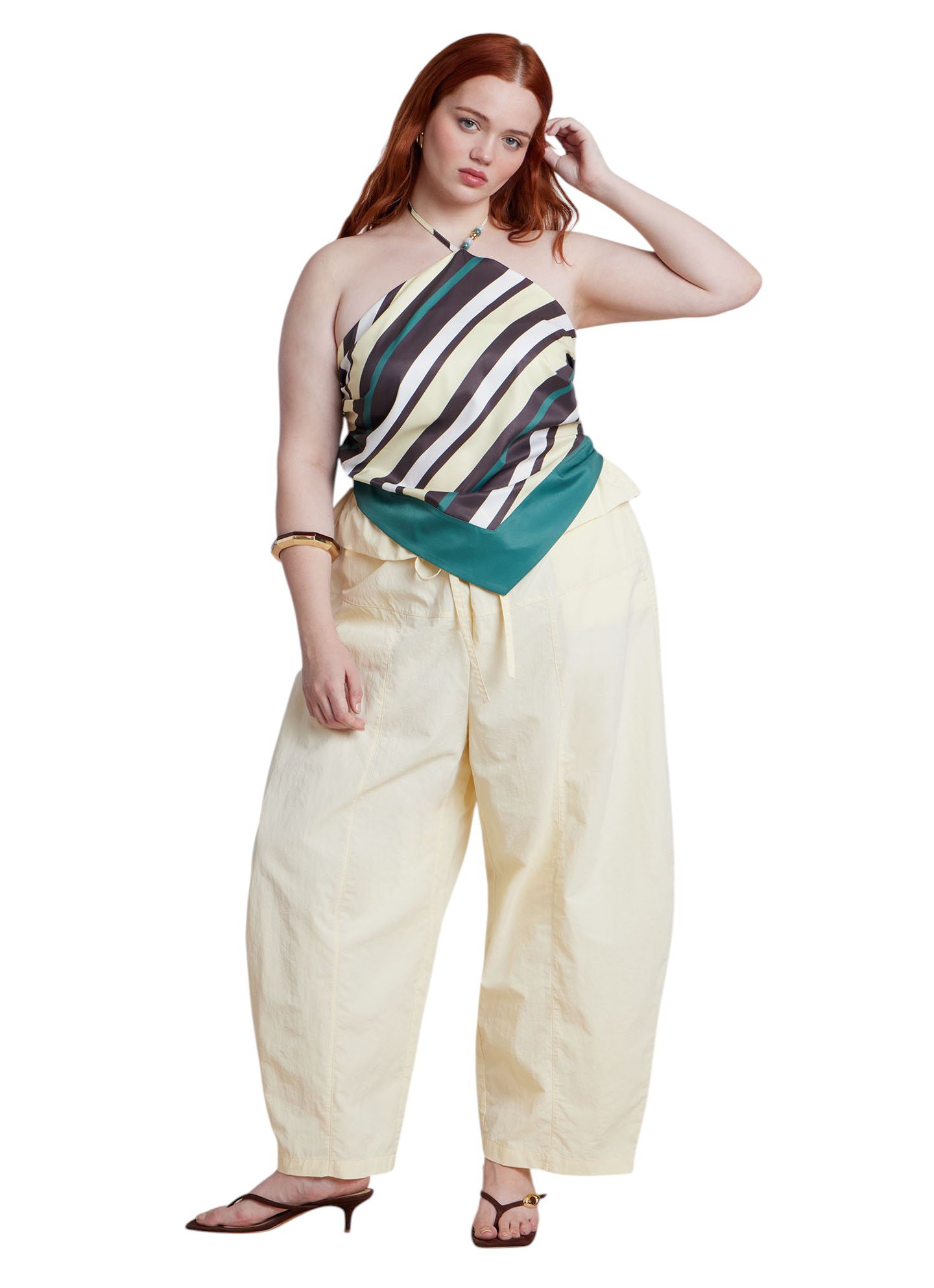 Женские брюки ELOQUII Plus Size Foldover Tie Waist, цвет: Жёлтый — фото 3