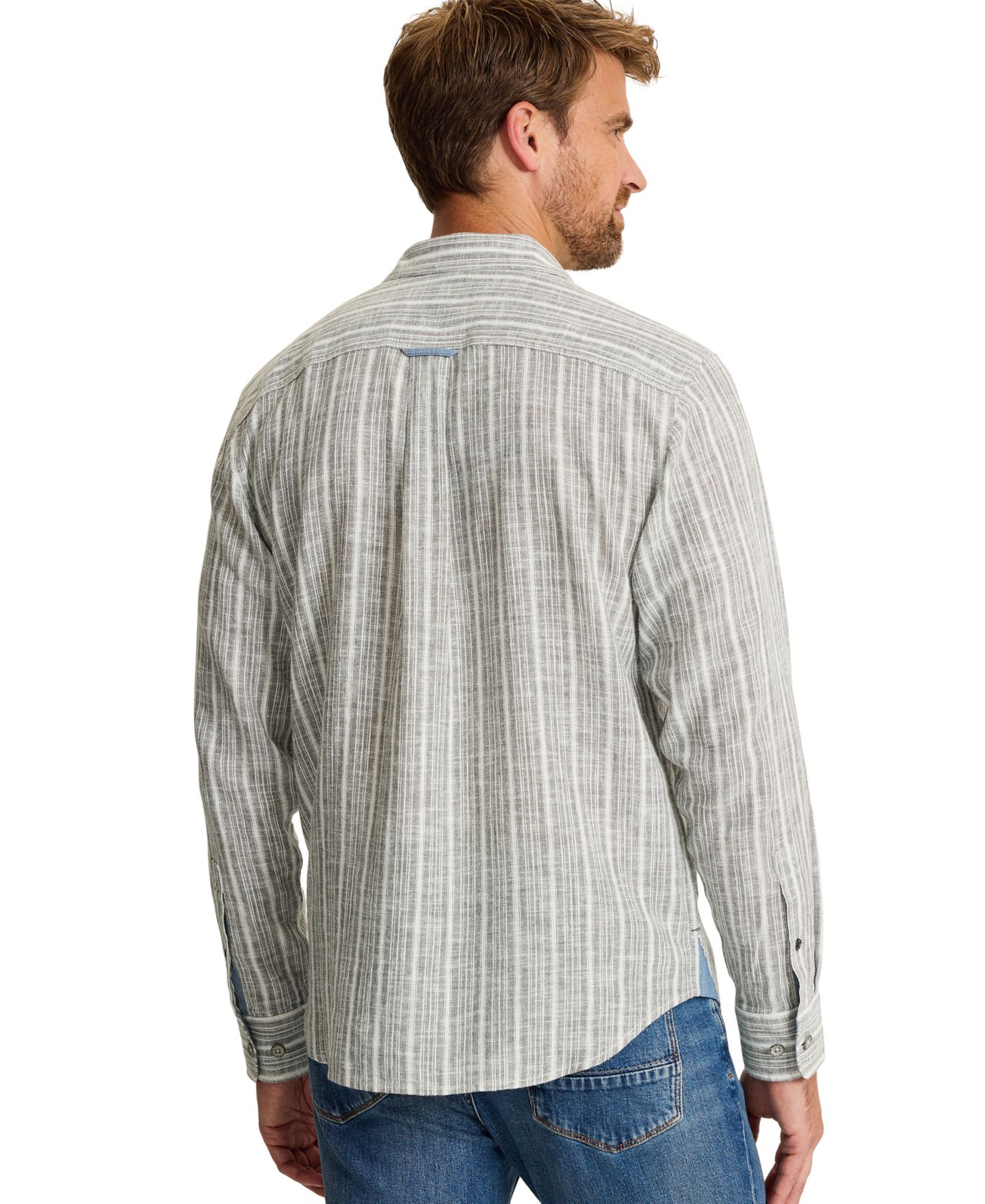 Мужская рубашка Tommy Bahama Raffia Dunes Stripe Linen-Cotton Blend Long-Sleeve, цвет: Пальмовый мох — фото 3