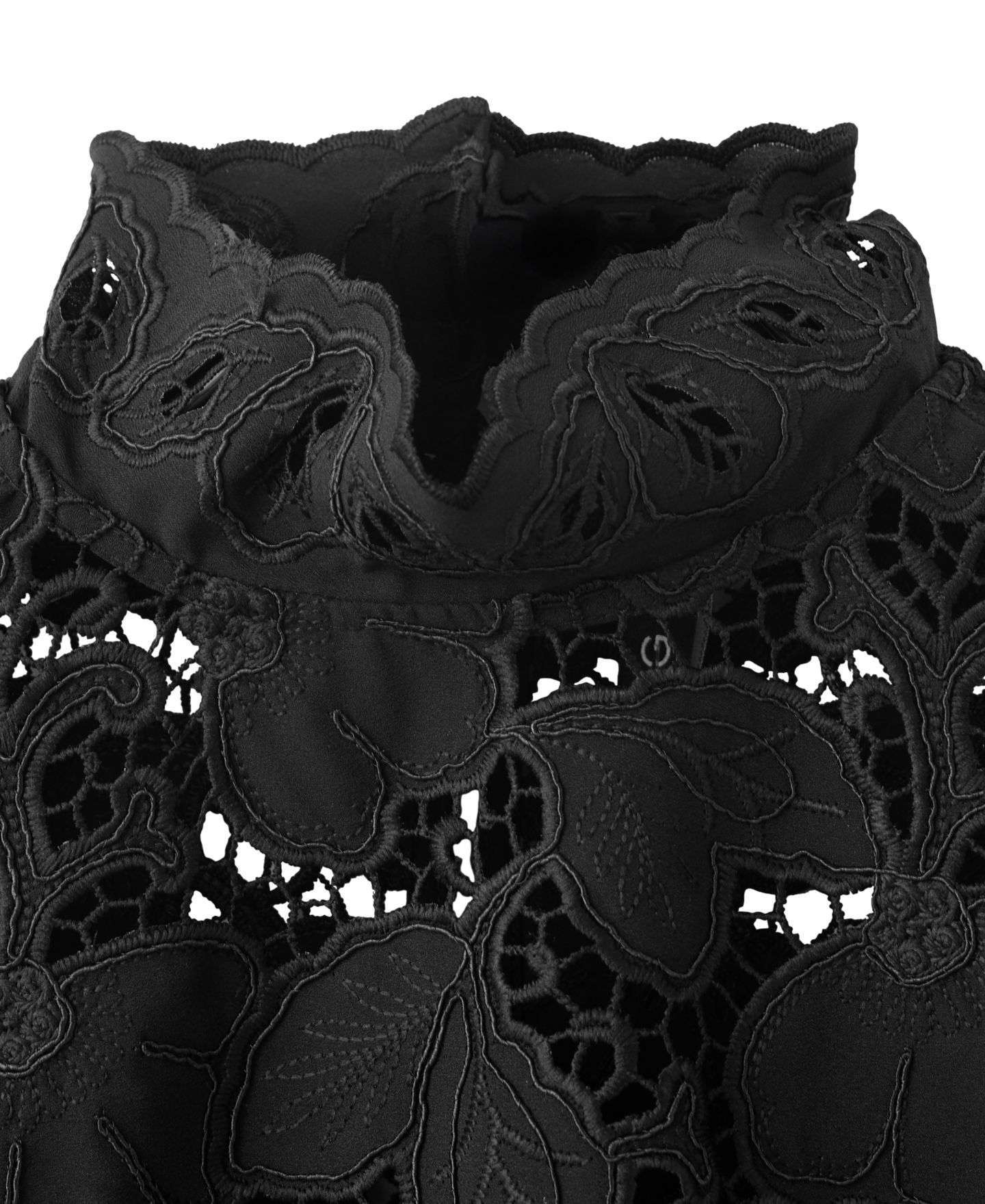 Женская блузка Mango Band Collar Guipure Long-Puffed-Sleeve, цвет: Чёрный — фото 3