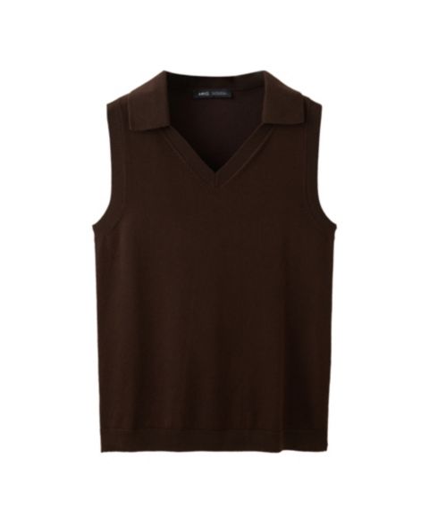 Женский топ Mango V-Neck Sleeveless Knit, цвет: Шоколадный
