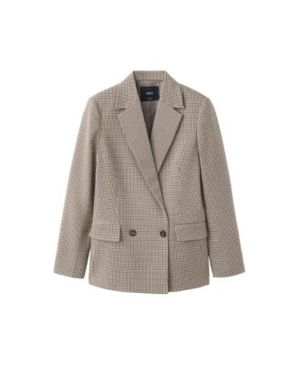 Women's Double-Breasted Micro-Houndstooth Notched Lapel Collar Blazer