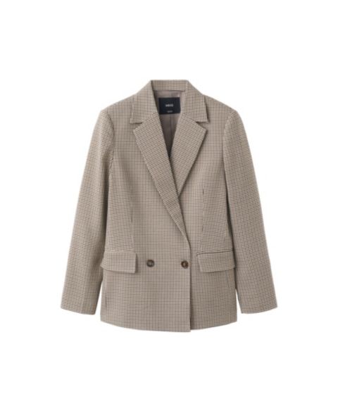 Женский пиджак MANGO Double-Breasted Micro-Houndstooth Notched Lapel Collar Blazer, цвет: Коричневый