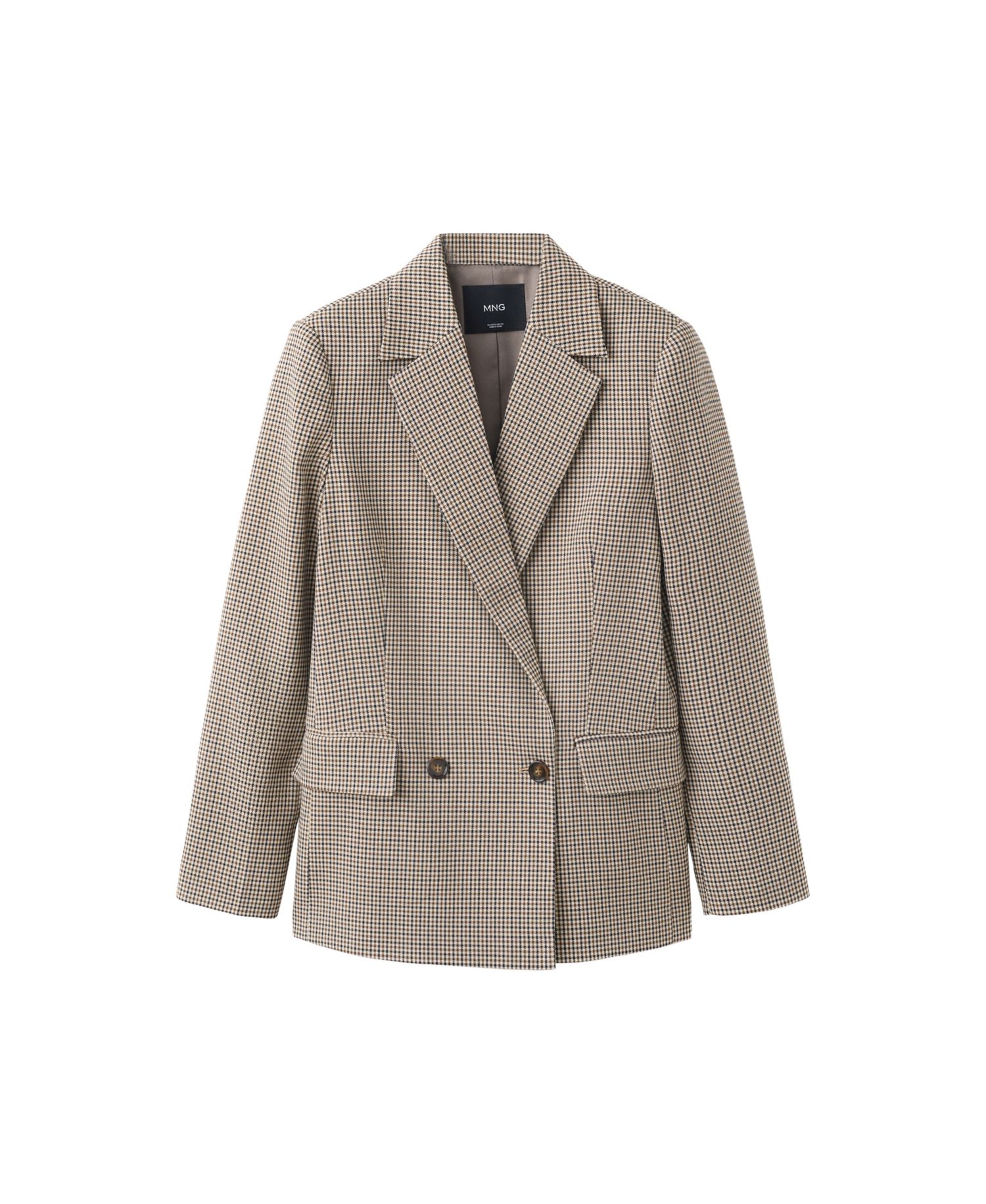 Women's Double-Breasted Micro-Houndstooth Notched Lapel Collar Blazer