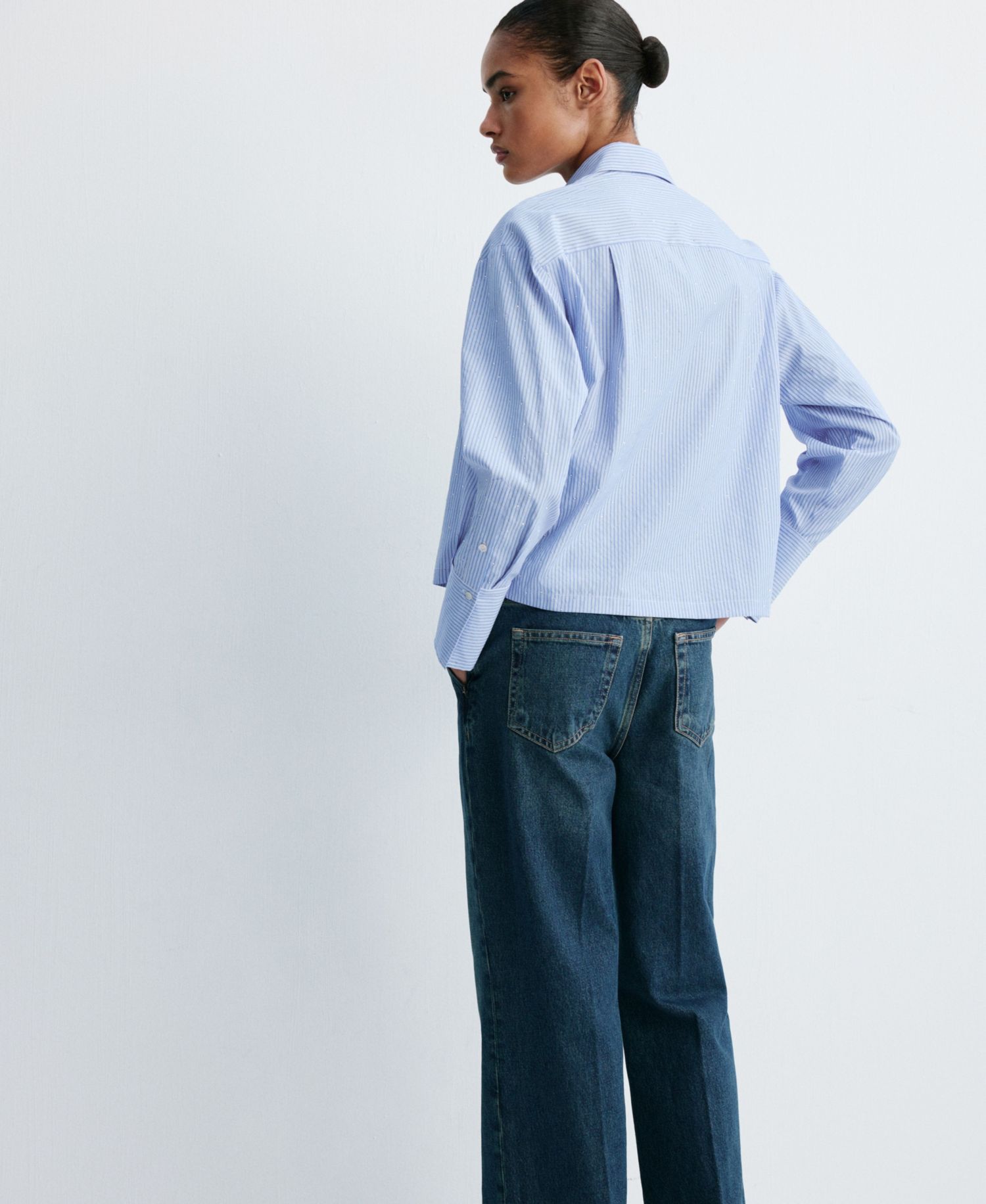 Women's Cropped Strass Striped Shirt
