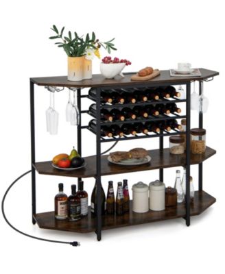 3-Tier Wine Bar Cabinet with Storage Shelves